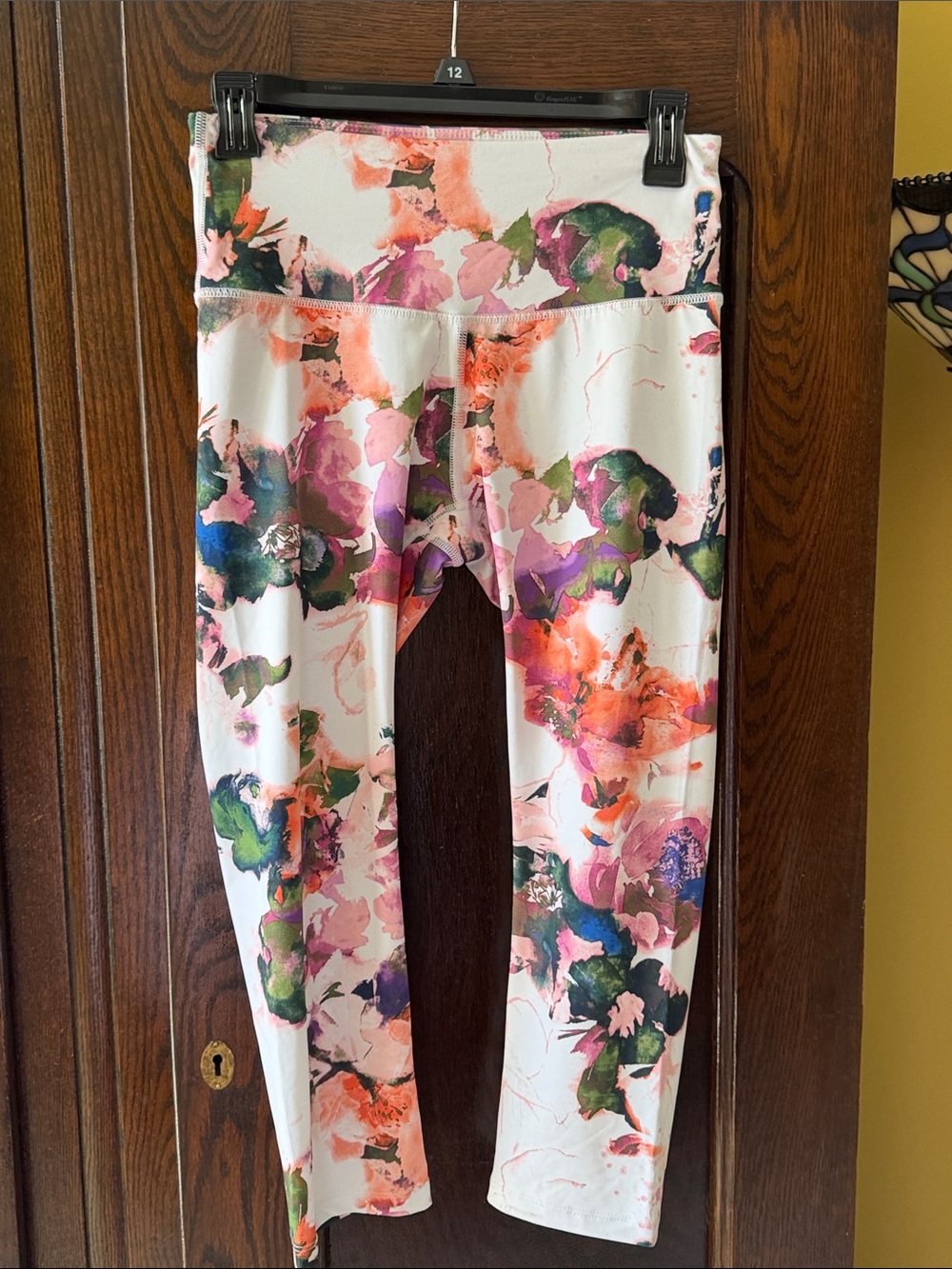 Apana White Watercolor Floral Capri Athletic Leggings